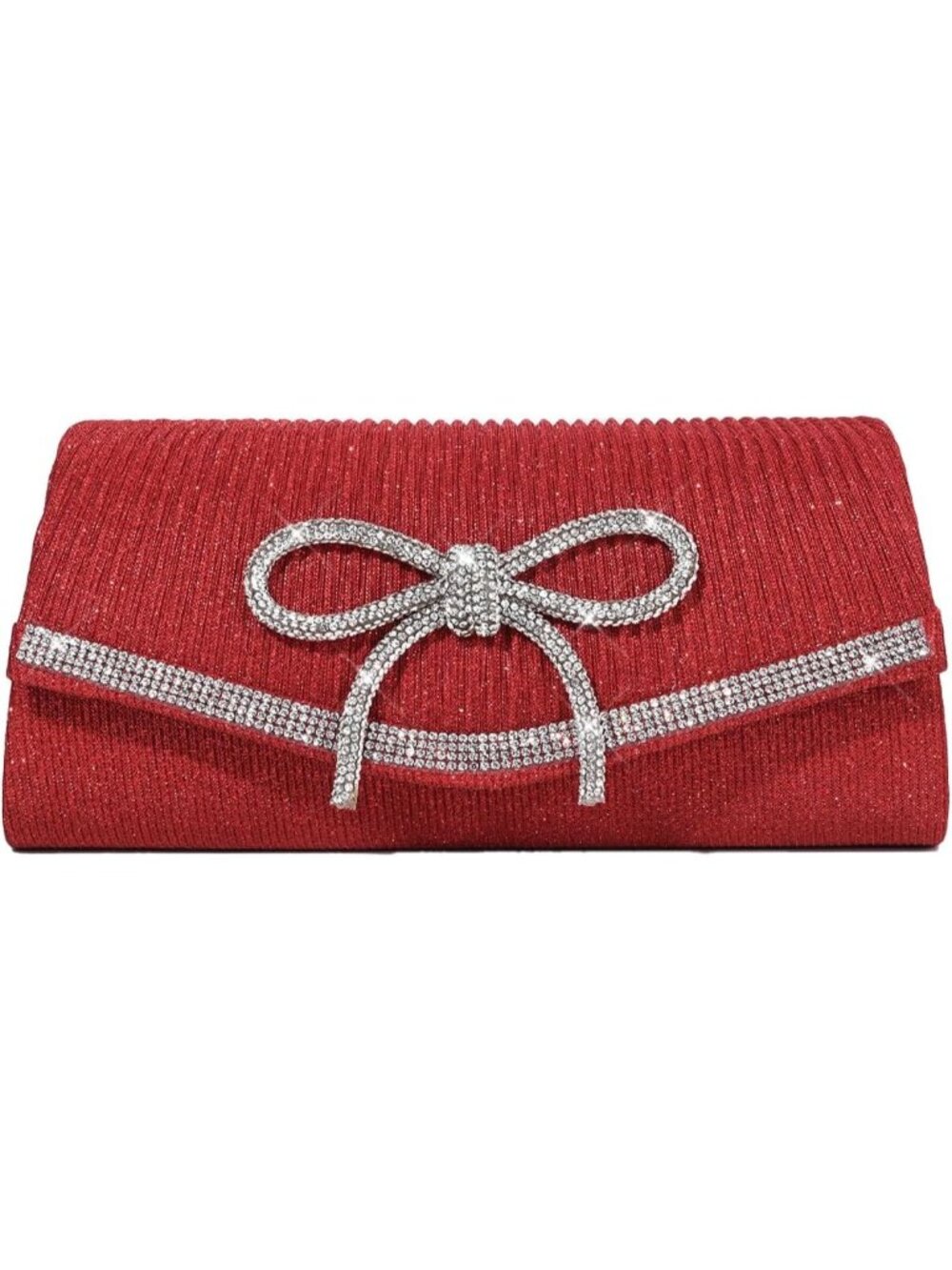 〽️ Women's Red Sparkly Bow Rhinestone Clutch Purse Glitter Evening Bag